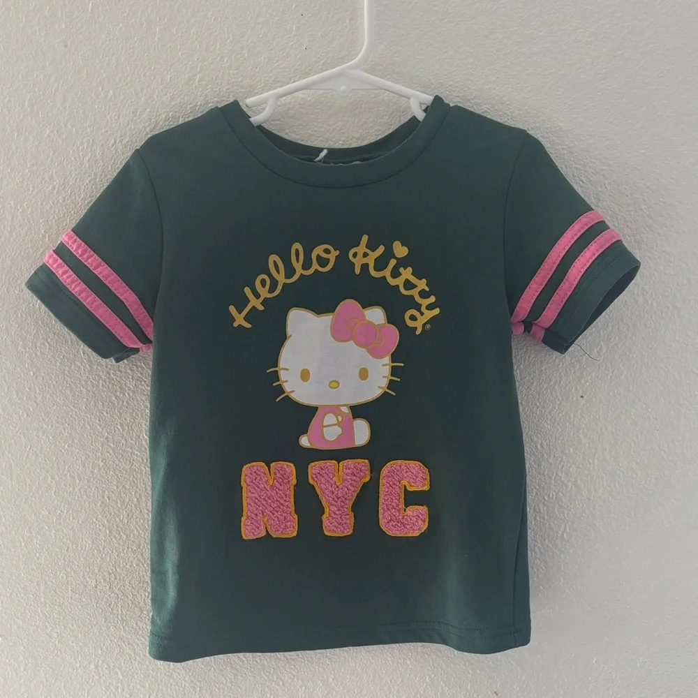 Hello Kitty Dark‎ Green and Pink Kids T-Shirt
